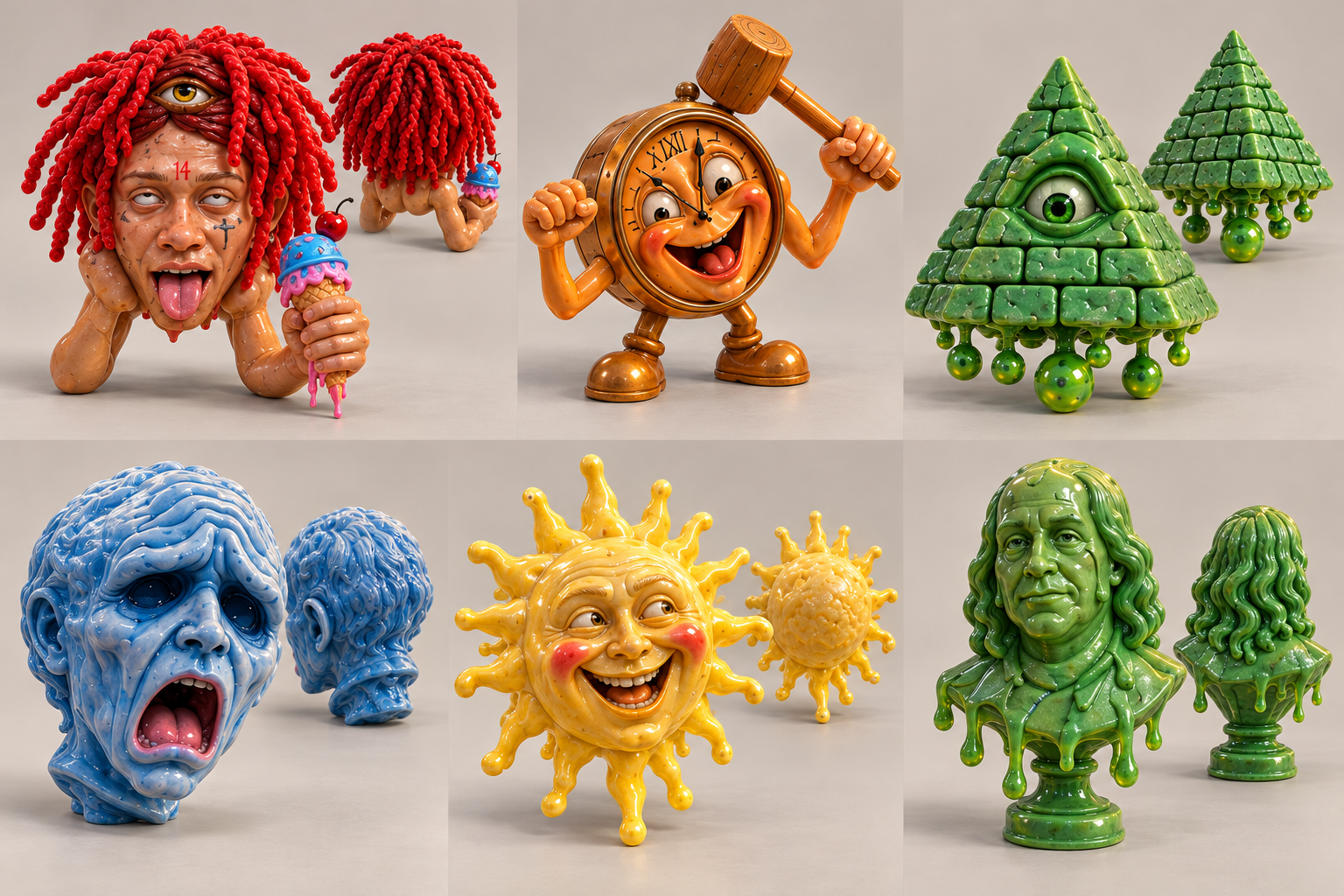 Close-up of the individual hand-sculpted figures used in the lamp